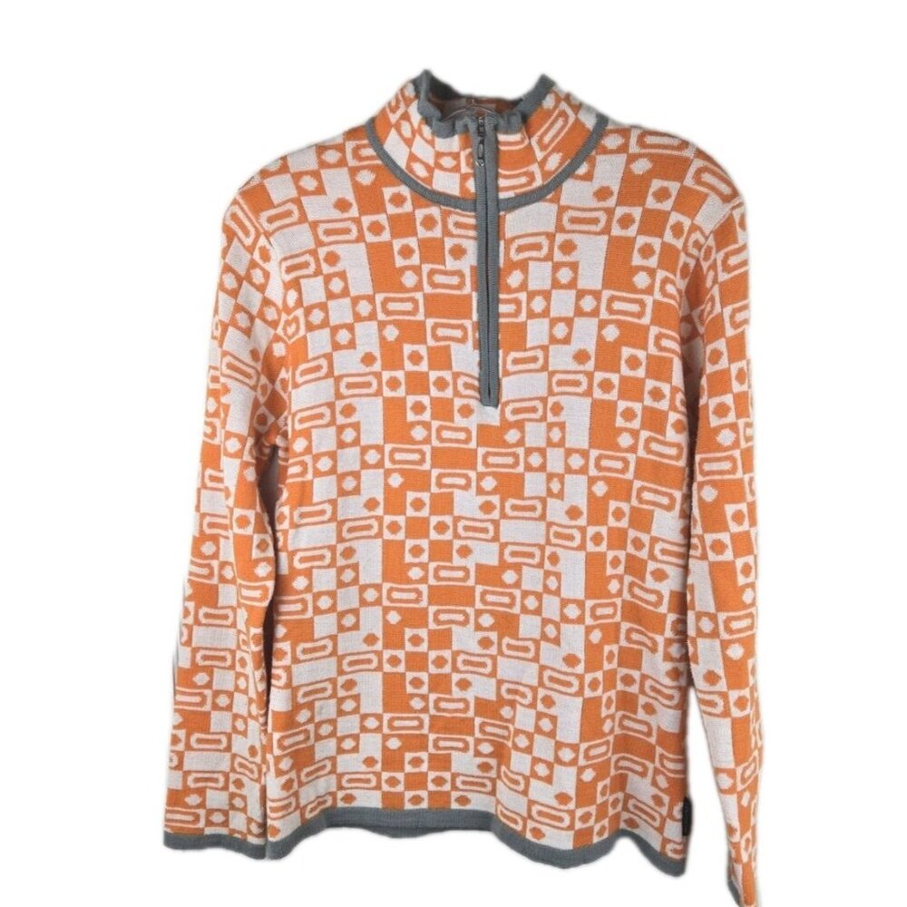 Vintage Obermeyer Wool Blend 1/4 Zip Sweater Orange 90s Ski SMALL